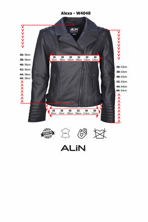 Alin Leather - Alexa Women’s Biker Leather Jacket Size Graph