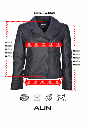 Alin Leather - Alexa Women’s Biker Leather Jacket Size Graph