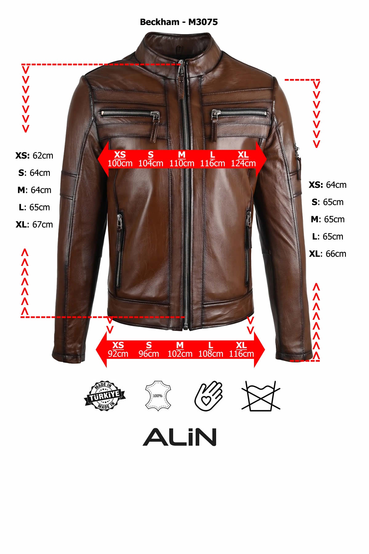 Alin Leather - Beckham Relax Fit Men's Leather Jacket Size Graph
