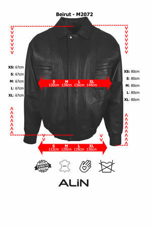 Alin Leather - Beirut Oversize Black Leather Bomber Jacket Size Graph