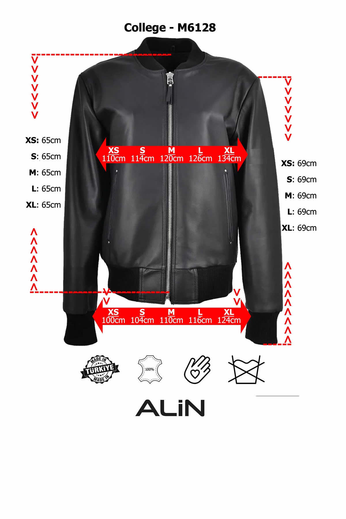 Alin Leather - College Loose Fit Leather Coat Size Graph