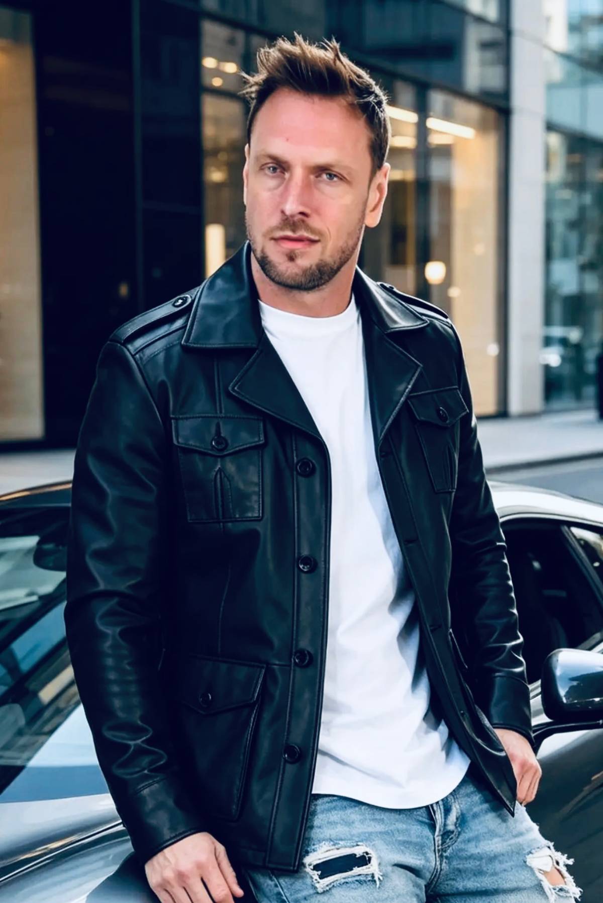 Alin Leather - Harrison Safari Men’s Black Leather Coat