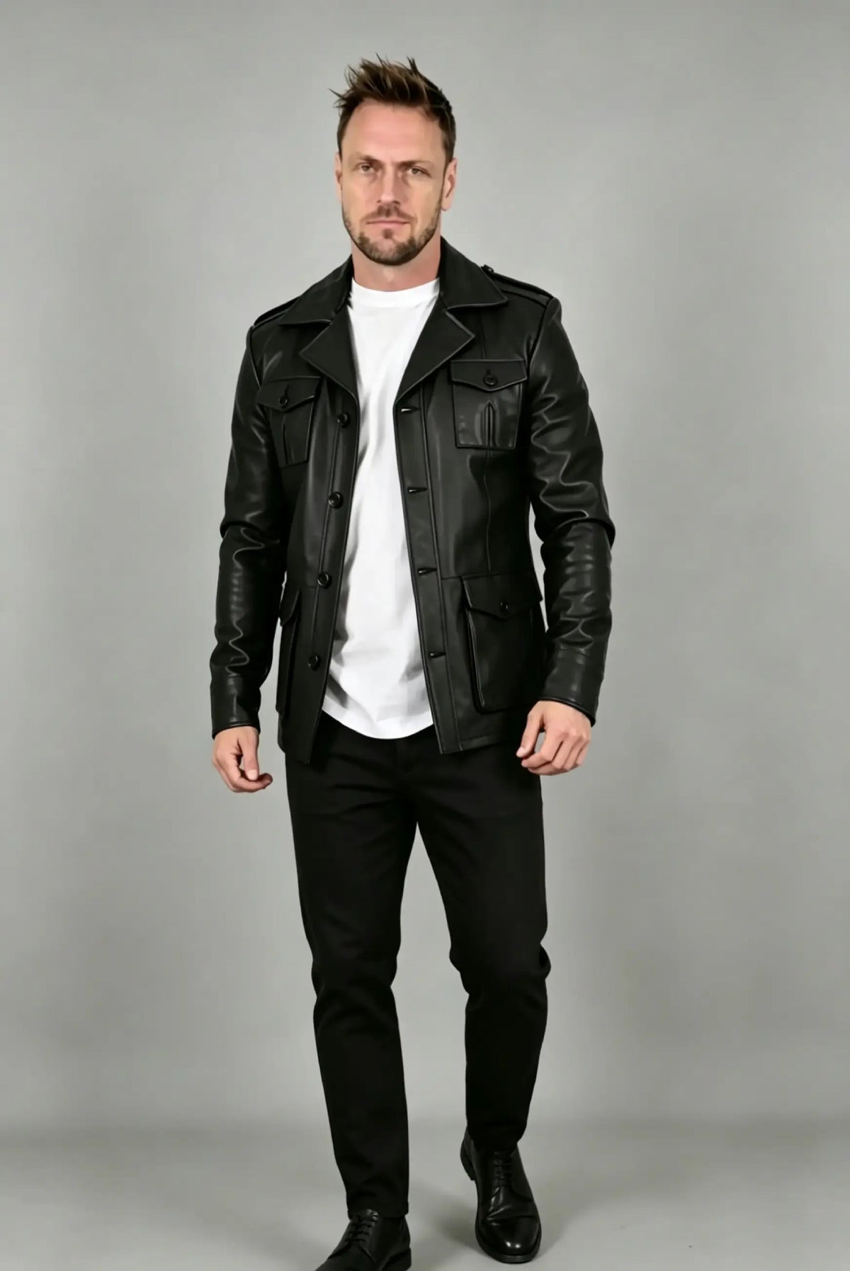 Alin Leather - Harrison Safari Men’s Black Leather Coat