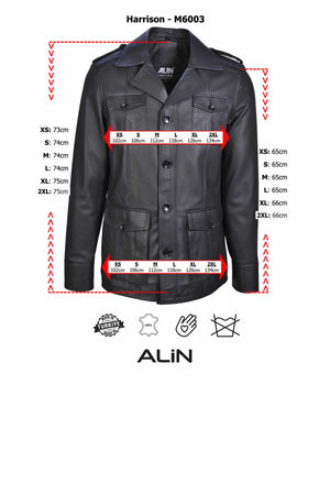 Alin Leather - Echo Biker Style Men's Leather Jacket Size Graph