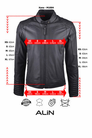 Alin Leather - Kane Men's Fitted Genuine Leather Jacket Size Graph