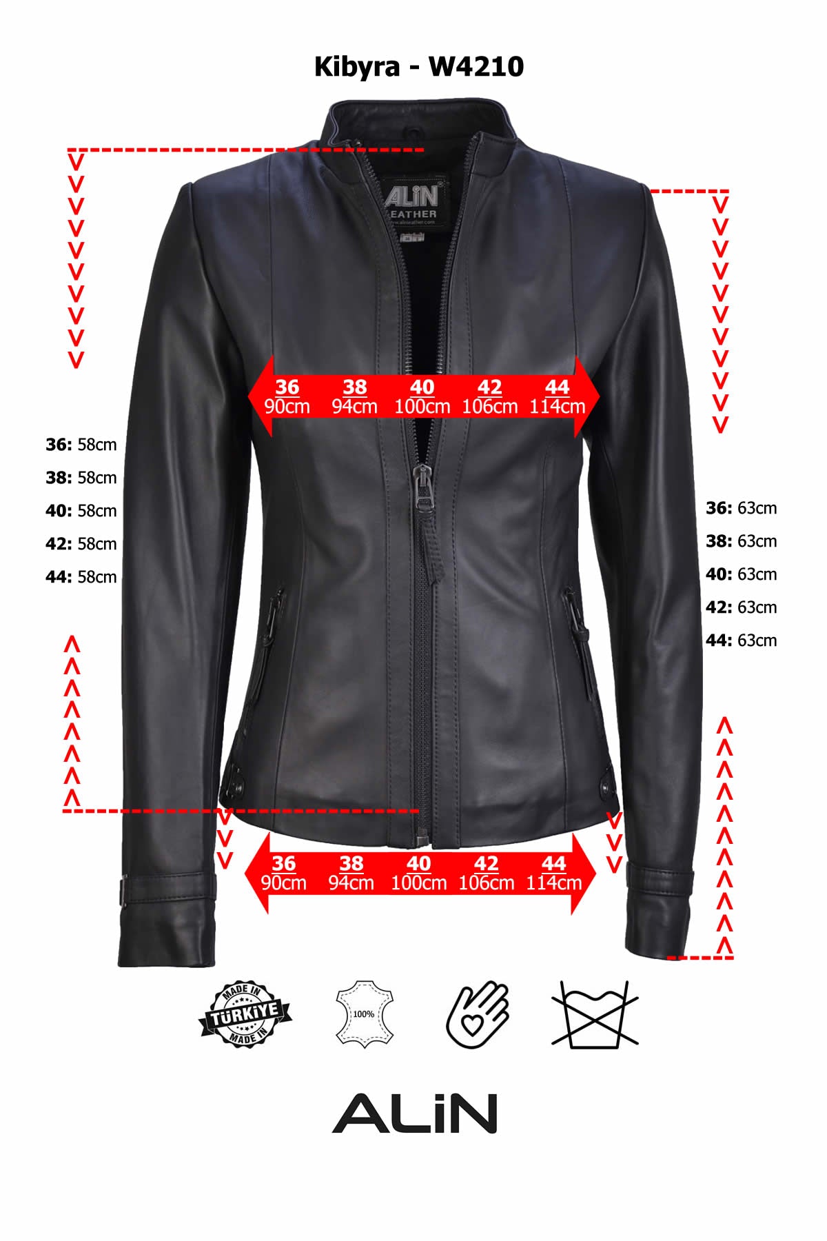 Alin Leather - Kibyra Fitted Women's Leather Jacket Size Graph