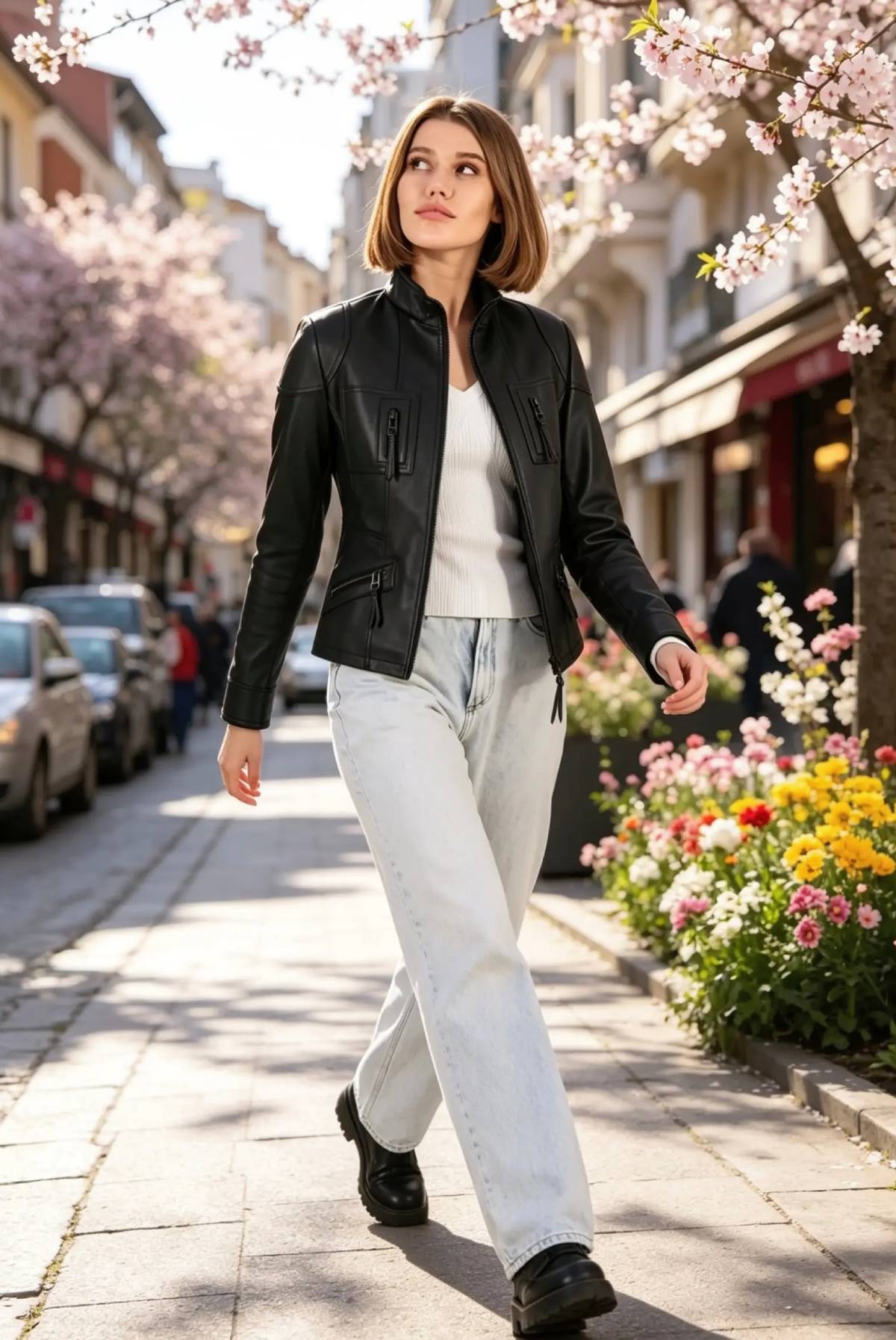 Melody Slim Fit Women's Black Leather Jacket, Genuine Leather