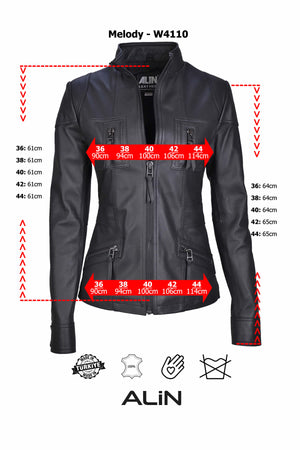 Alin Leather - Melody Slim Fit Women's Leather Jacket Size Graph