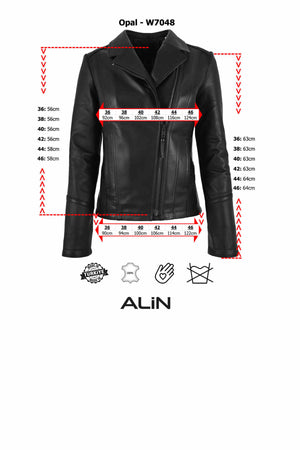 Alin Leather - Opal Women's Biker Leather Jacket Size Graph