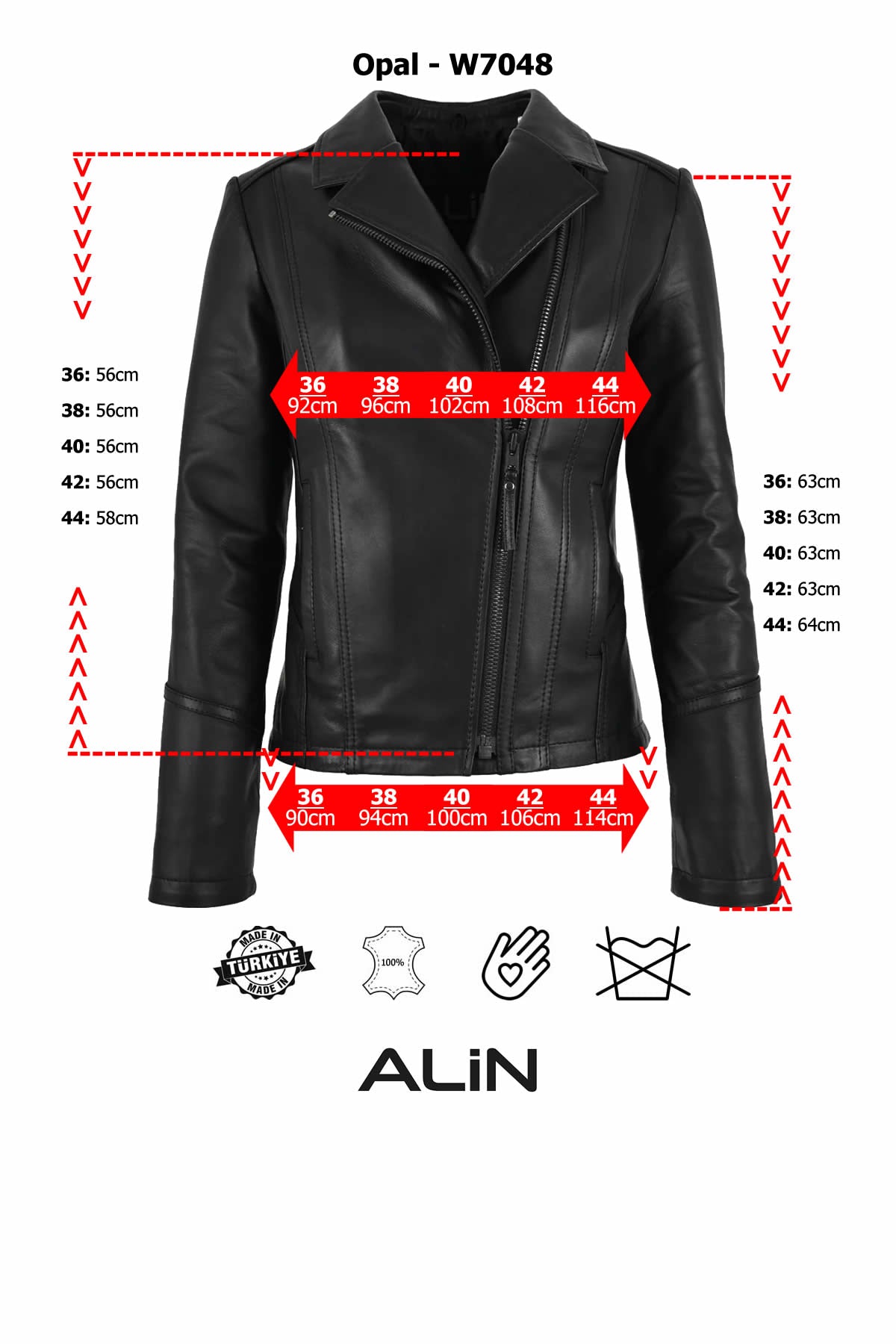 Alin Leather - Opal Women's Biker Leather Jacket Size Graph