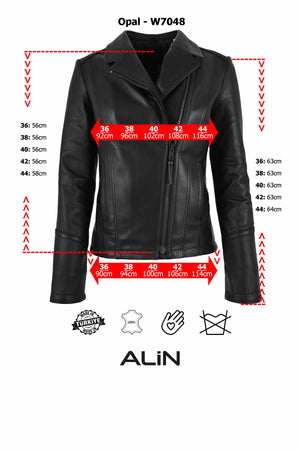 Alin Leather - Opal Women's Biker Leather Jacket Size Graph
