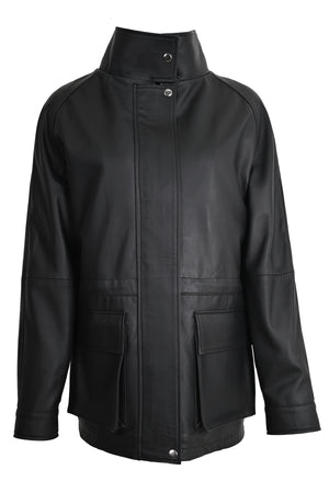 ALiN Women's Genuine Leather Raglan Sleeve Leather Jacket Black – Plain Front