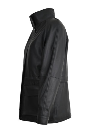 ALiN Women's Genuine Leather Raglan Sleeve Leather Jacket Black – Side