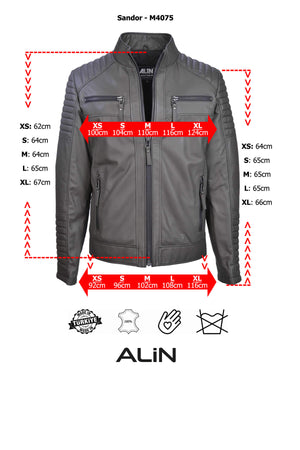 Alin Leather - Sandor Men’s Leather Jacket Slim Fit Size Graph
