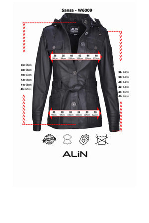 Alin Leather - Sansa Hooded Women's Leather Coat Size Graph