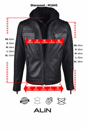 Alin Leather - Sherwood Hooded Men's Leather Coat Size Graph