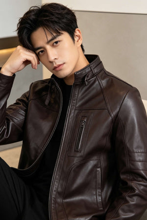Alin Leather - Theroux Casual Men's Brown Leather Jacket