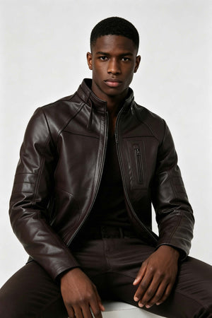 Alin Leather - Theroux Casual Men's Brown Leather Jacket