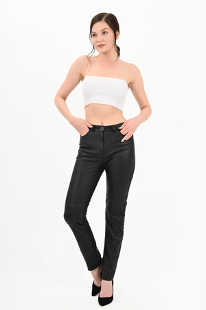 Alin Leather - Levi Women's Black Leather Jeans