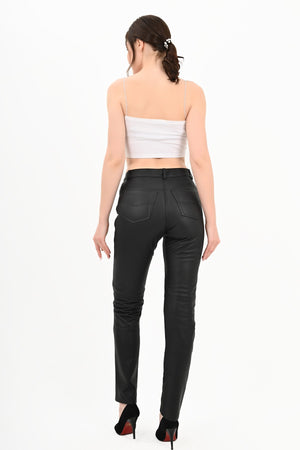 Alin Leather - Levi Women's Black Leather Jeans