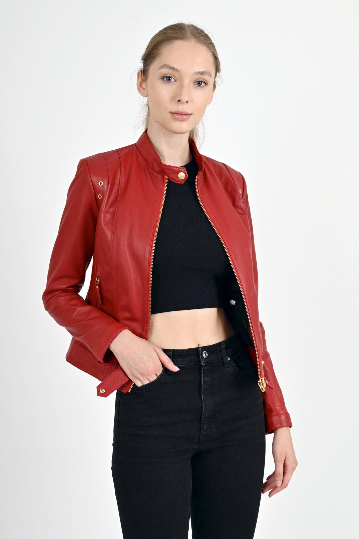 Alin Leather - Rio Women's Leather Red Jacket Fitted