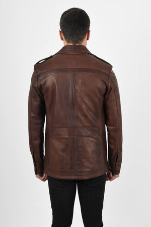 Harrison Safari Men’s Real Brown Leather Coat