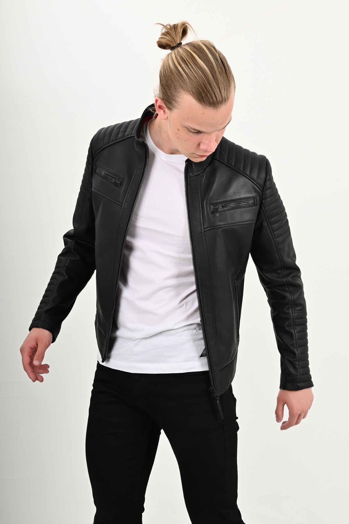 Sandor Slim Fit Herren-Lederjacke in Weiß