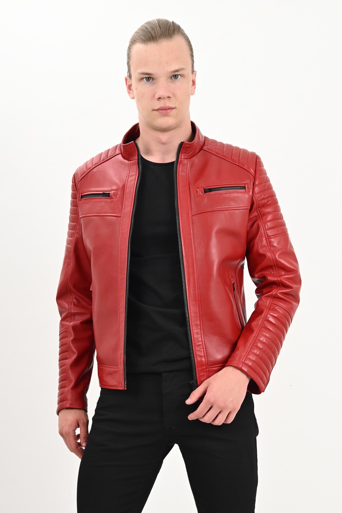Sandor Slim Fit Herren-Lederjacke in Weiß