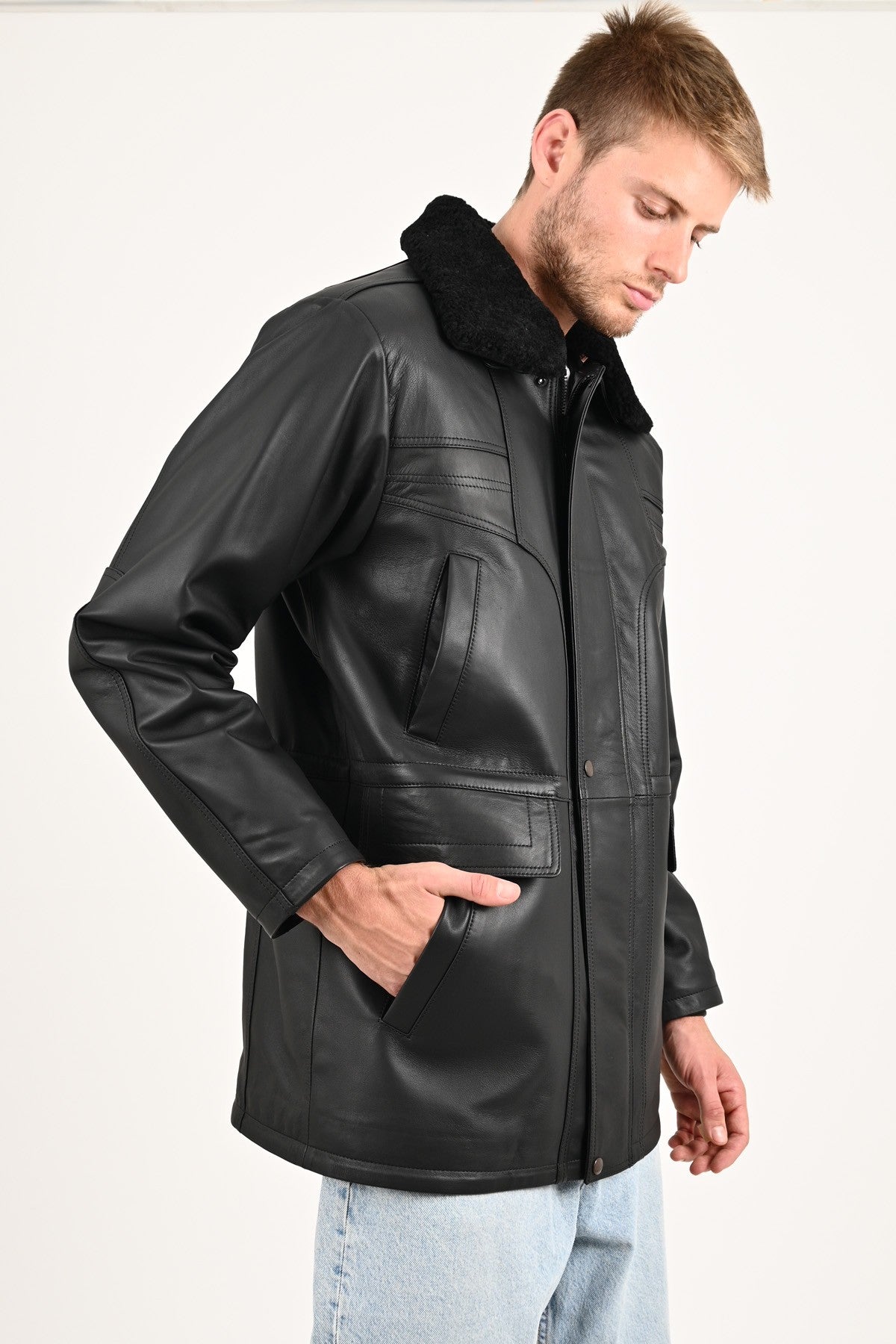 Tarkan Oversize Schwarzer Winter Herren Ledermantel