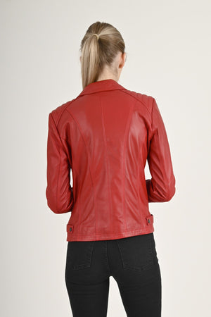 Alin Leather - Alexa Women's Red Leather Biker Jacket