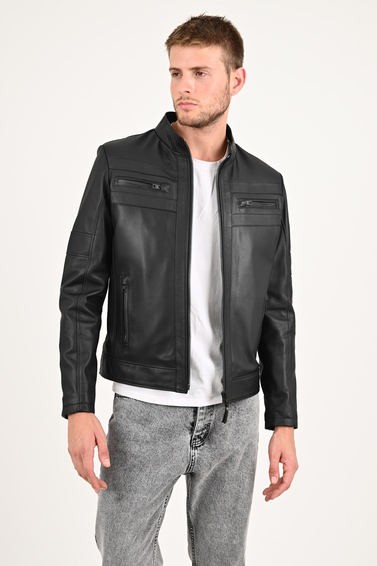 ALiN Beckham Men's Genuine Leather Relax Fit Leather Jacket Black