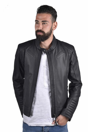 ALiN Kane Men's Genuine Leather Fitted Leather Jacket Black