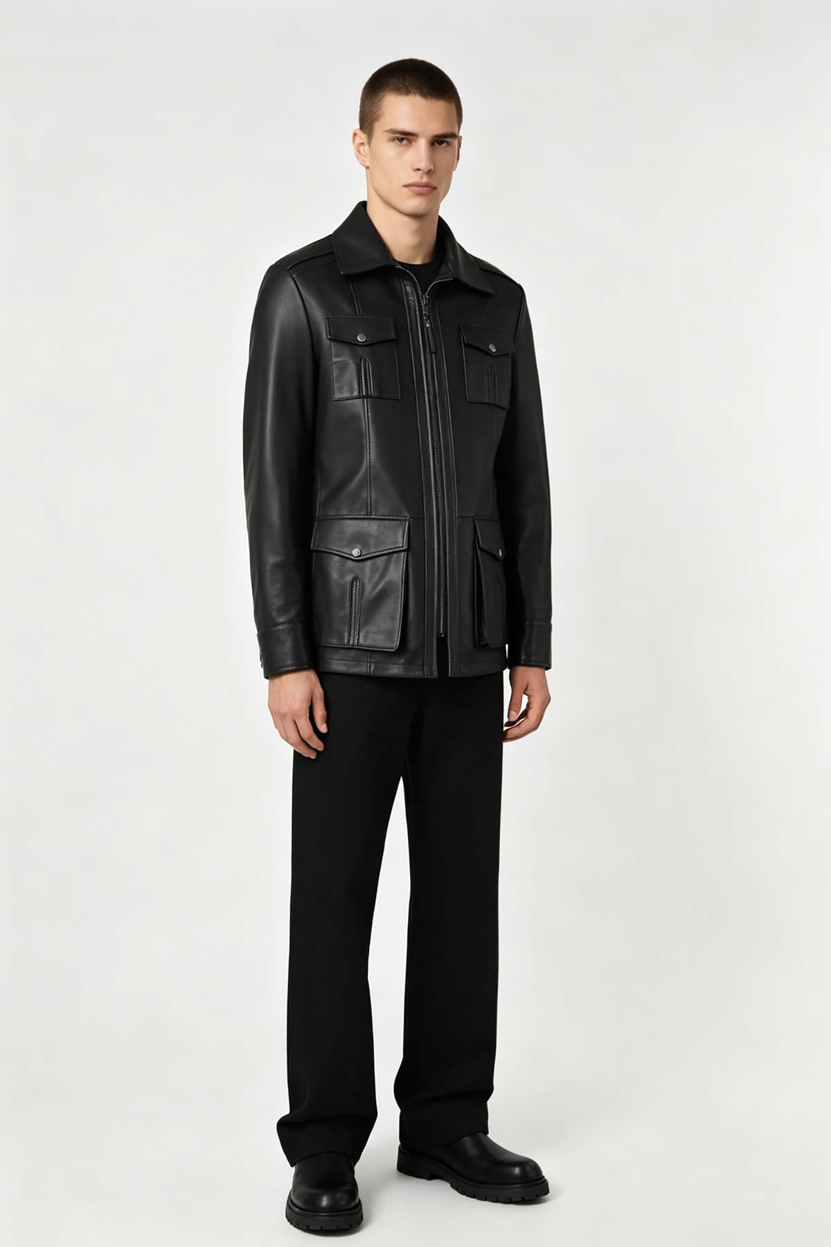 ALiN Kaya Men's Genuine Leather Zip-Up Leather Coat Black
