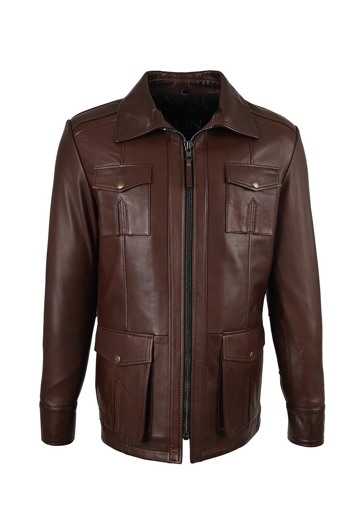 ALiN Kaya Men's Genuine Leather Zip-Up Leather Coat Brown