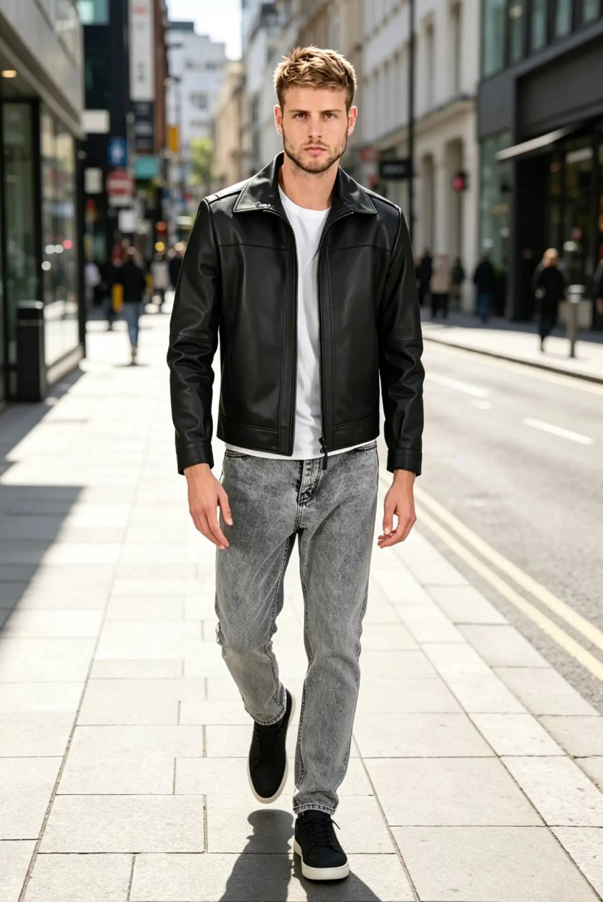 ALiN Leo Men's Genuine Leather Casual Leather Jacket Black