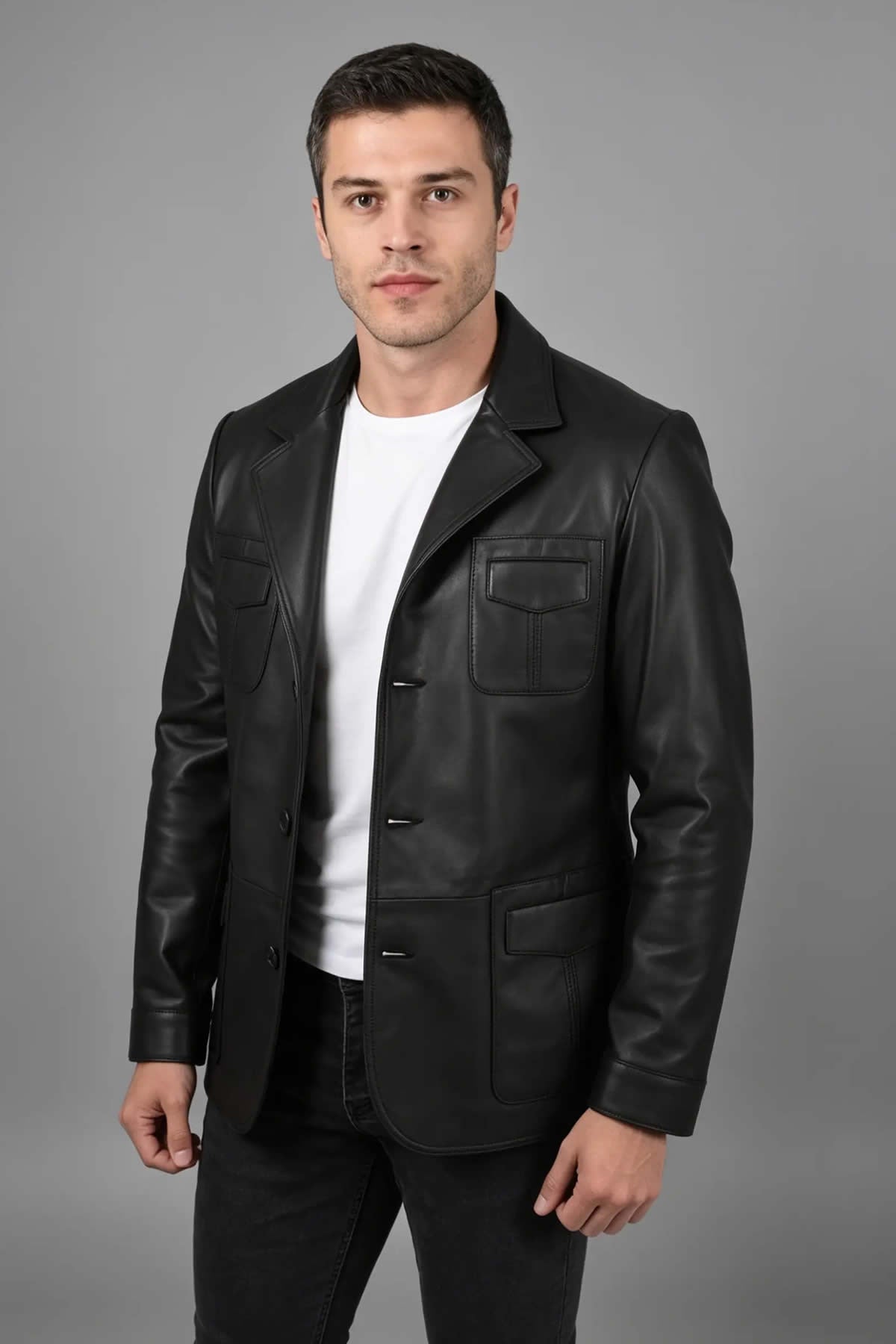 ALiN Martell Men's Genuine Leather Blazer Leather Jacket Black