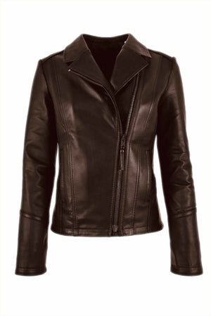 ALiN Opal Women's Genuine Leather Biker Style Leather Jacket Brown
