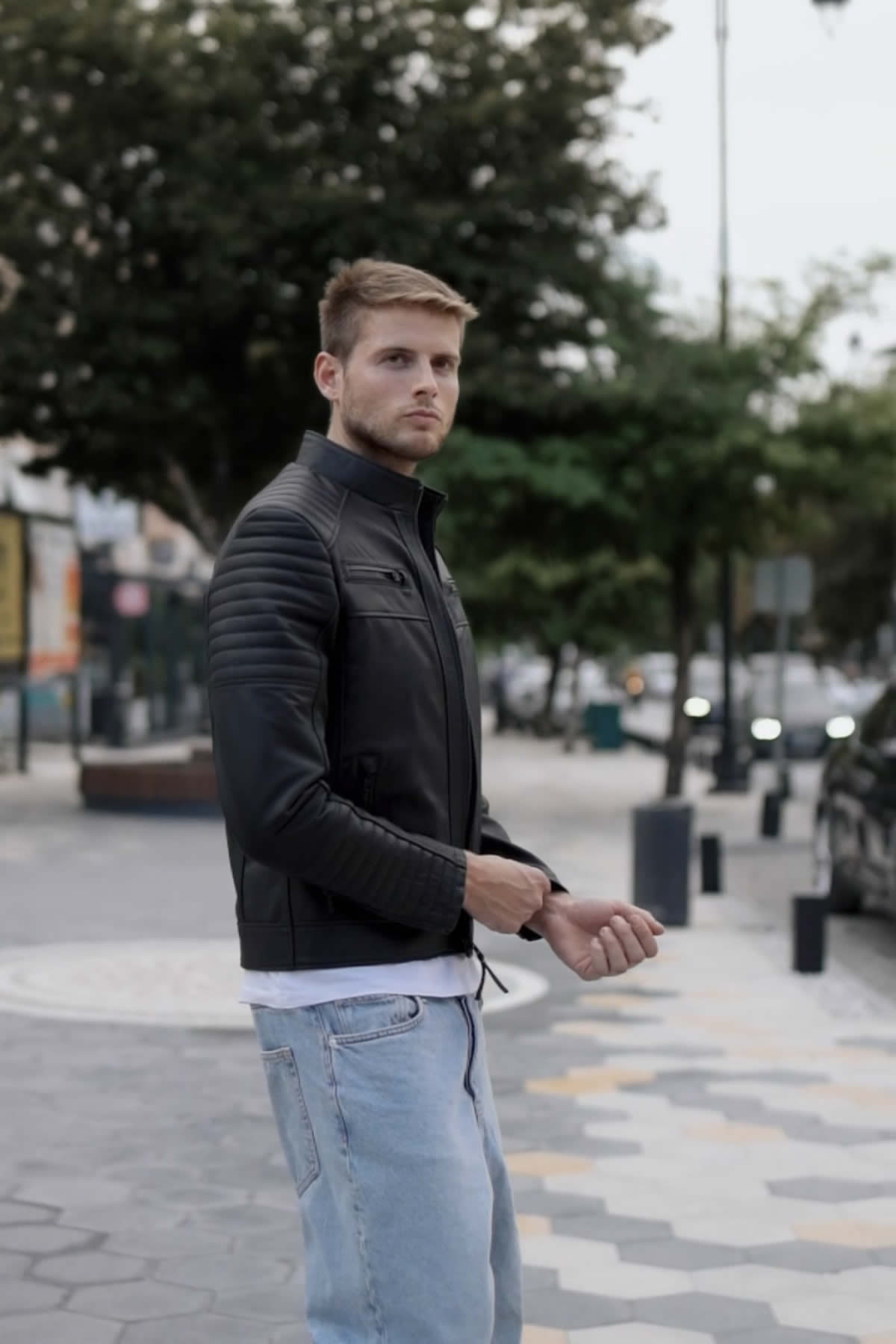 ALiN Sandor Men’s Genuine Leather Quilted Leather Jacket Black