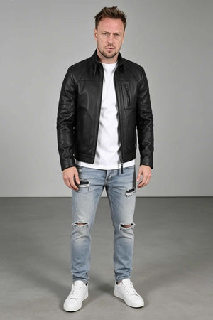 ALiN Theroux Men's Genuine Leather Casual Leather Coat Black