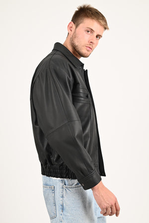 Alin Leather - Beirut Oversize Men's Black Leather Bomber Jacket