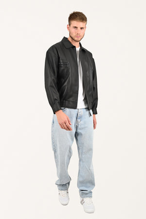 Alin Leather - Beirut Oversize Men's Black Leather Bomber Jacket