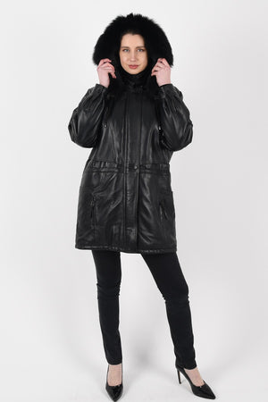 Alin Leather - Bridget Fur Hooded Women's Black Leather Coat