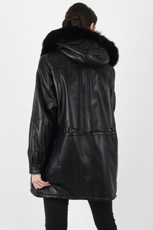 Alin Leather - Bridget Fur Hooded Women's Black Leather Coat