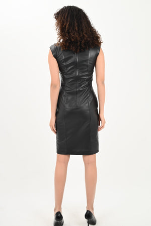 Alin Leather - Diana Square Neck Black Leather Dress
