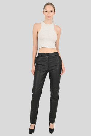 Alin Leather - Lee Side Pocket Black Genuine Leather Trousers