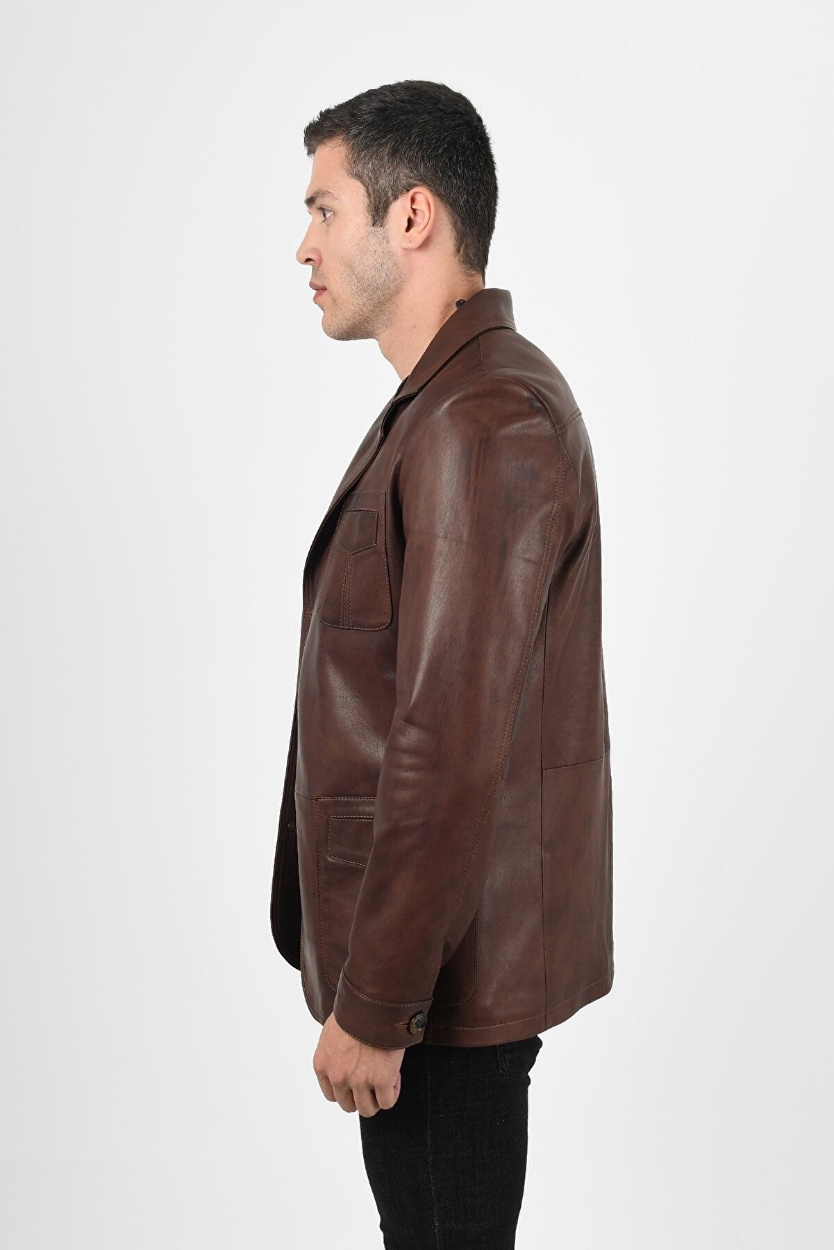 Alin Leather - Martell Button-Up Men’s Brown Leather Blazer