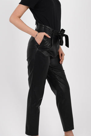Alin Leather - Mavi Women's Tapered Leg Black Leather Trousers