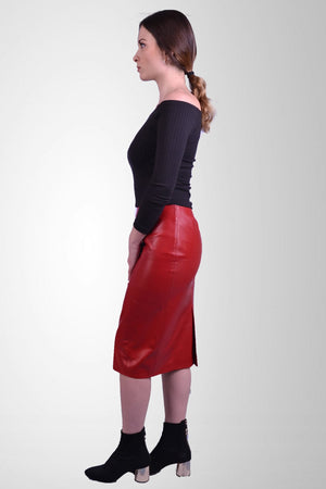 Alin Leather - Naomi Red Leather Pencil Skirt