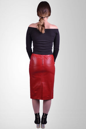 Alin Leather - Naomi Red Leather Pencil Skirt