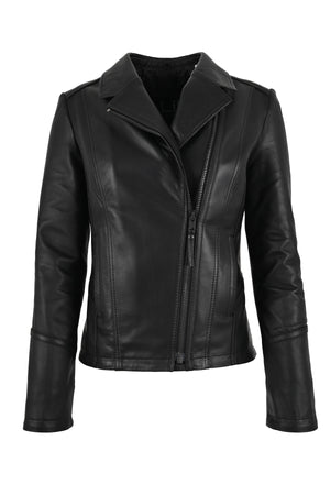 Opal Women's Black Biker Leather Jacket, Genuine Leather